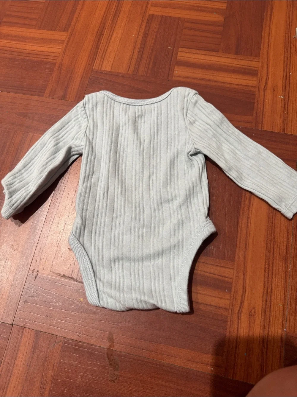 Long-Sleeve Ribbed Baby One-Piece Bodysuit - Light Gray